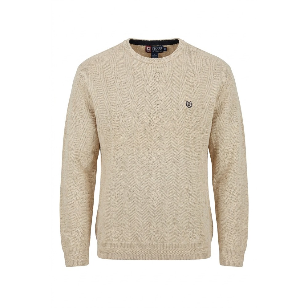 Chaps Ralph Lauren Hand Framed Sweater Men's XL Beige Herringbone Knit Crest Log
